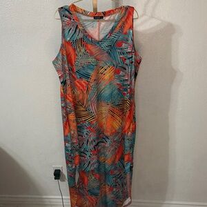 Tropical Print Sleeveless Maxi Dress